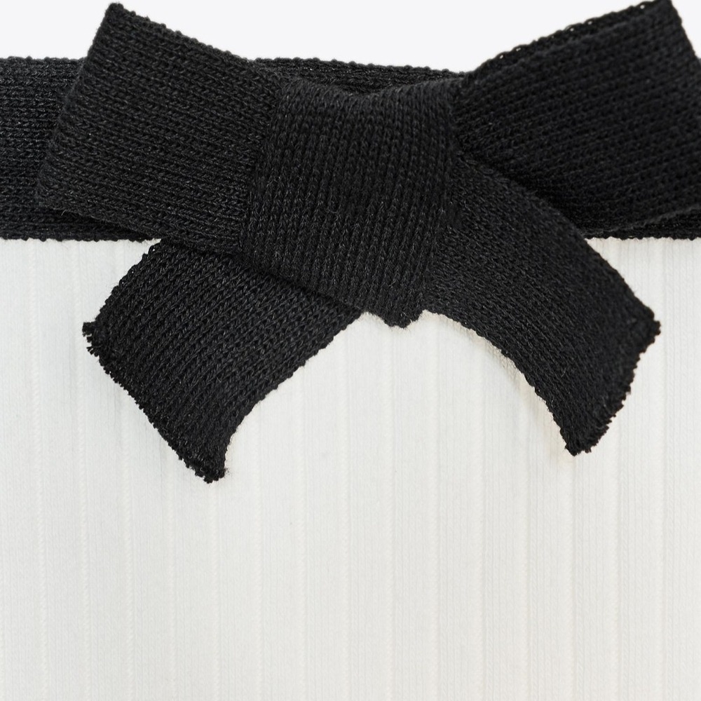 Zara Women White Ribbed Knit Peplum Camisole Top Black Bow Trim Medium 4770/117 - Picture 6 of 10
